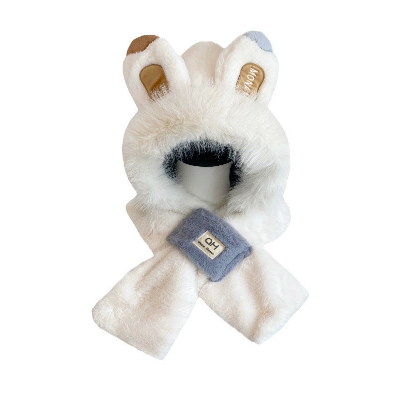 Rabbit, plush scarf, keep warm cute windproof universal set, Korean style, 2 piece set, increased thickness