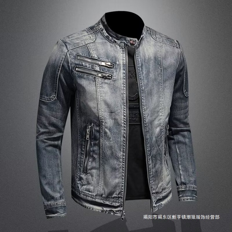 Spring and Autumn Brand Retro Denim Men's Trendy Oversized Jacket Slim Fit Coat Nostalgic Stand Collar Clothing Spring and Autumn Brand Retro Denim Men's Trendy Oversized Jacket Slim Fit Coat Nostalgic Stand Collar Clothing
