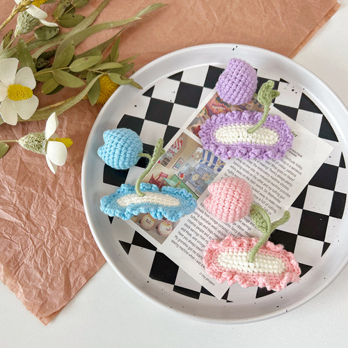 Cream Tulip Three-dimensional Handmade Wool Hairpin Wholesale Sweet Children's Top Clip BB Clip Hairpin Live Broadcast Headwear