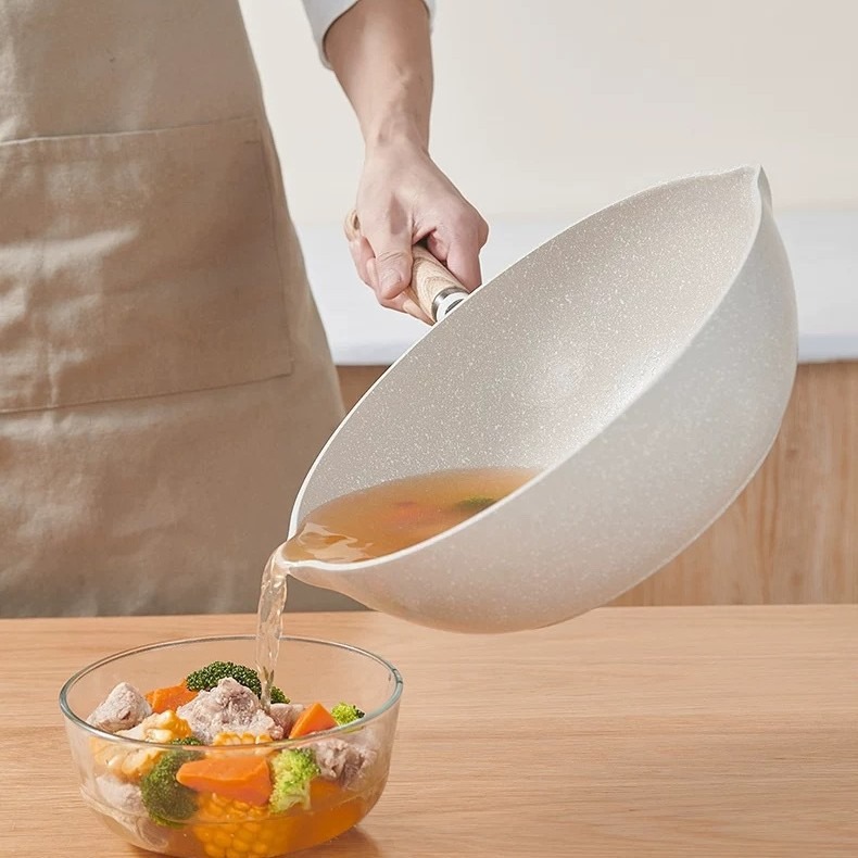 New Non-Stick and Non-Stick Pot Set Thickened Composite Bottom Medical Stone Pot Portable Two-Way Deflector Wok Wholesale