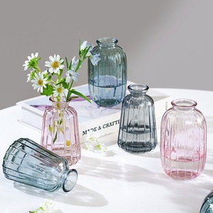 Vintage Three-Piece Set French Transparent Glass Vase ins Feng Shui Home Decoration Living Room Pocket Flower Vase