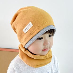 Autumn and Winter New Korean Style Children's Neck Stack Cap Set Cotton Double-Layer Contrasting Color Cap Scarf 2-Piece Set