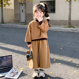 女童毛呢套装秋季2026新款儿童秋装衣服小女孩洋气炸街穿搭三件套