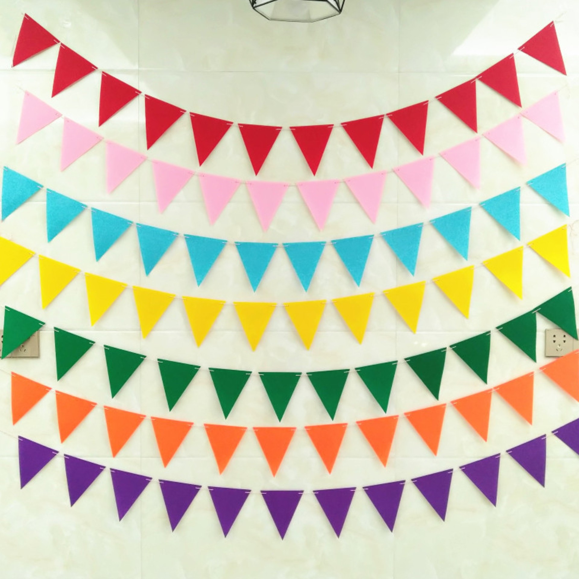 Fiesta de cumpleaños bandera Decoración habitación de los niños jardín de infantes decoración colgante cadena bandera arreglo fieltro triángulo bandera colorida decoración de la bandera