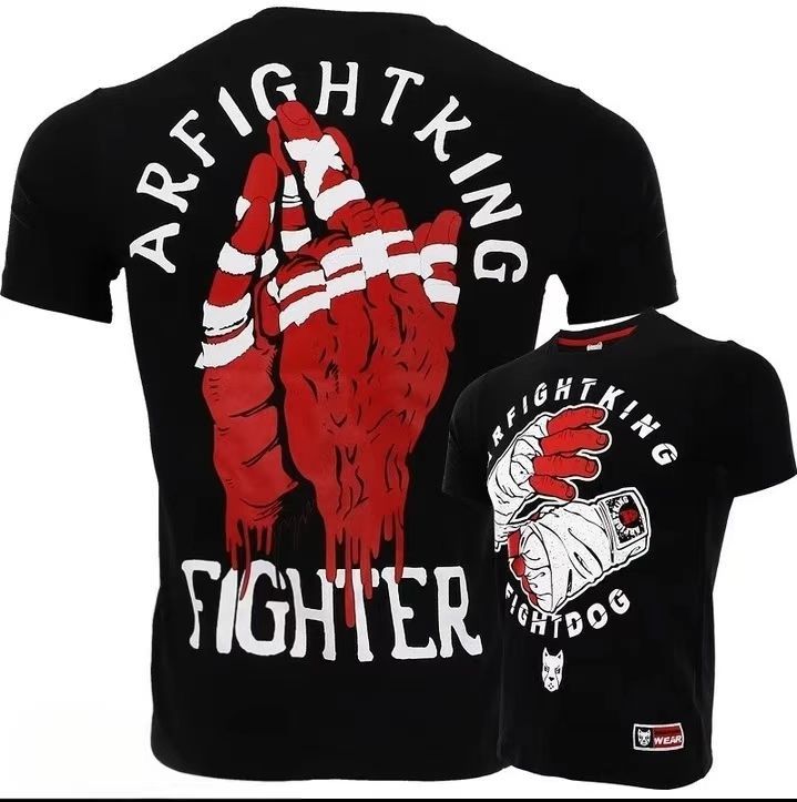 European and American Hot-Selling Thai Sanda Martial Arts Fighting Mma Summer Round-Neck Short-Sleeve Training Ufc Boxing Printed Quick-Dry Shirt