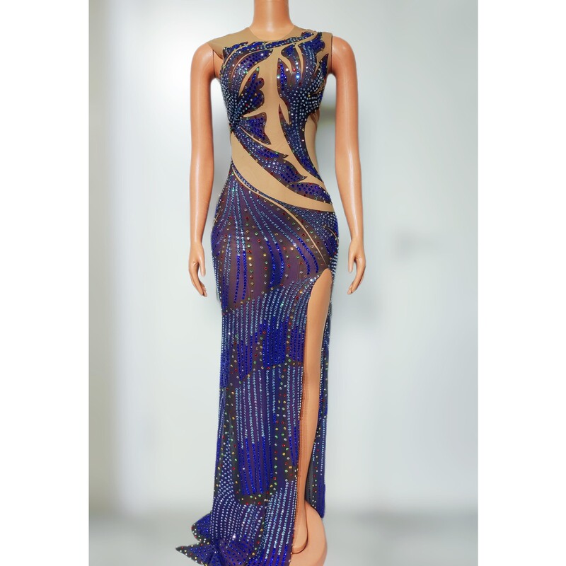 Blue Design Sense Trailing Mermaid Performance Clothing Company Annual Meeting Red Carpet Evening Dress Miss Universe Beauty Dress