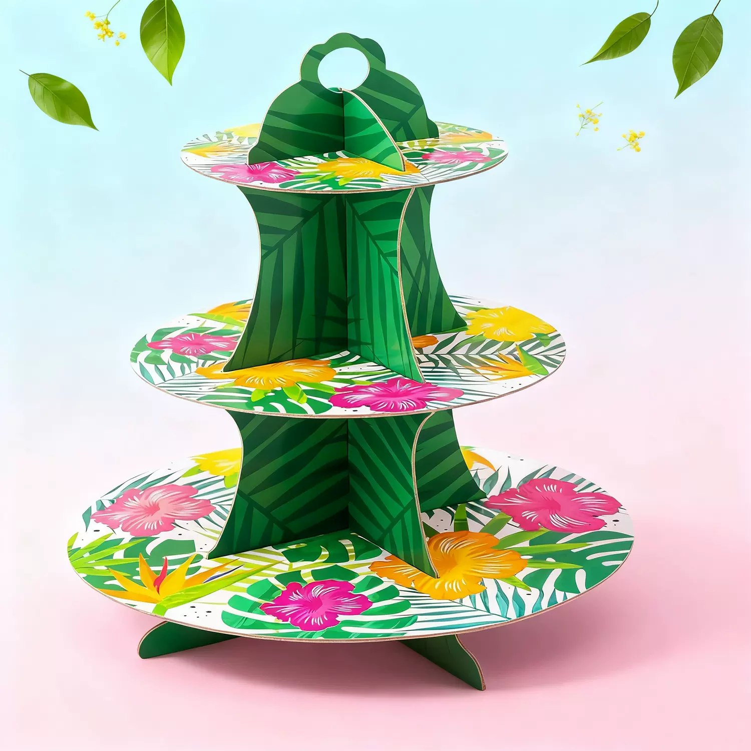 新款跨境夏威夷主题三层纸质蛋糕架生日蛋糕点心甜点摆件派对装饰