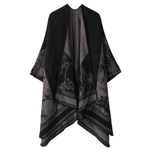 Simple and Unique Forest Deer Shawl for Women, Thickened Shawl with a Light Luxury and High-End Feel, Double-Sided Warm Cape Scarf