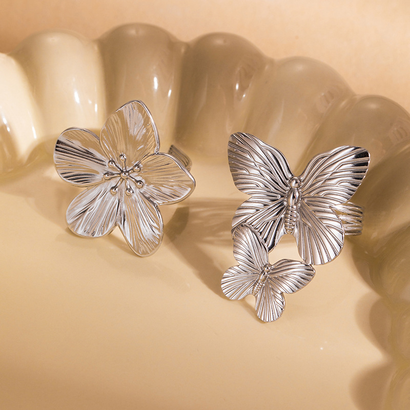 1 Piece Quantity Wholesale Jewelry IG Style Flower Butterfly Titanium Steel Plating Open Rings