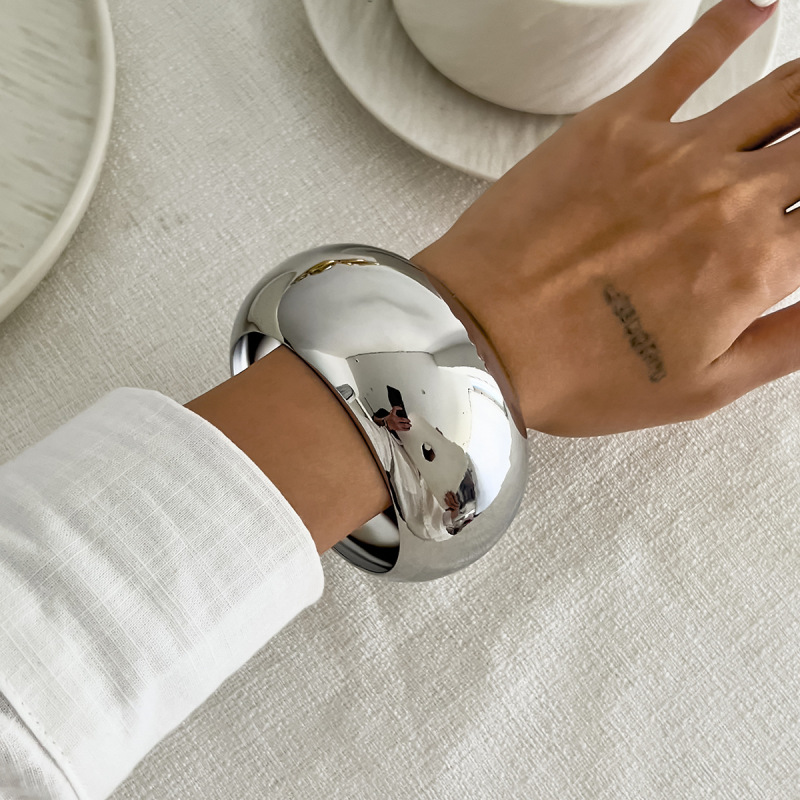 欧美跨境饰品 轻奢简约圆形光面宽手镯 ins冷淡风几何Bracelet女|undefined