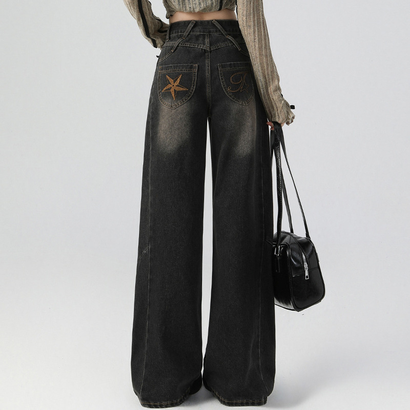 High-End Denim Snake Print A-Line Jeans for Women, Stylish Cleanfit Trendy Wide-Leg Scimitar Pants