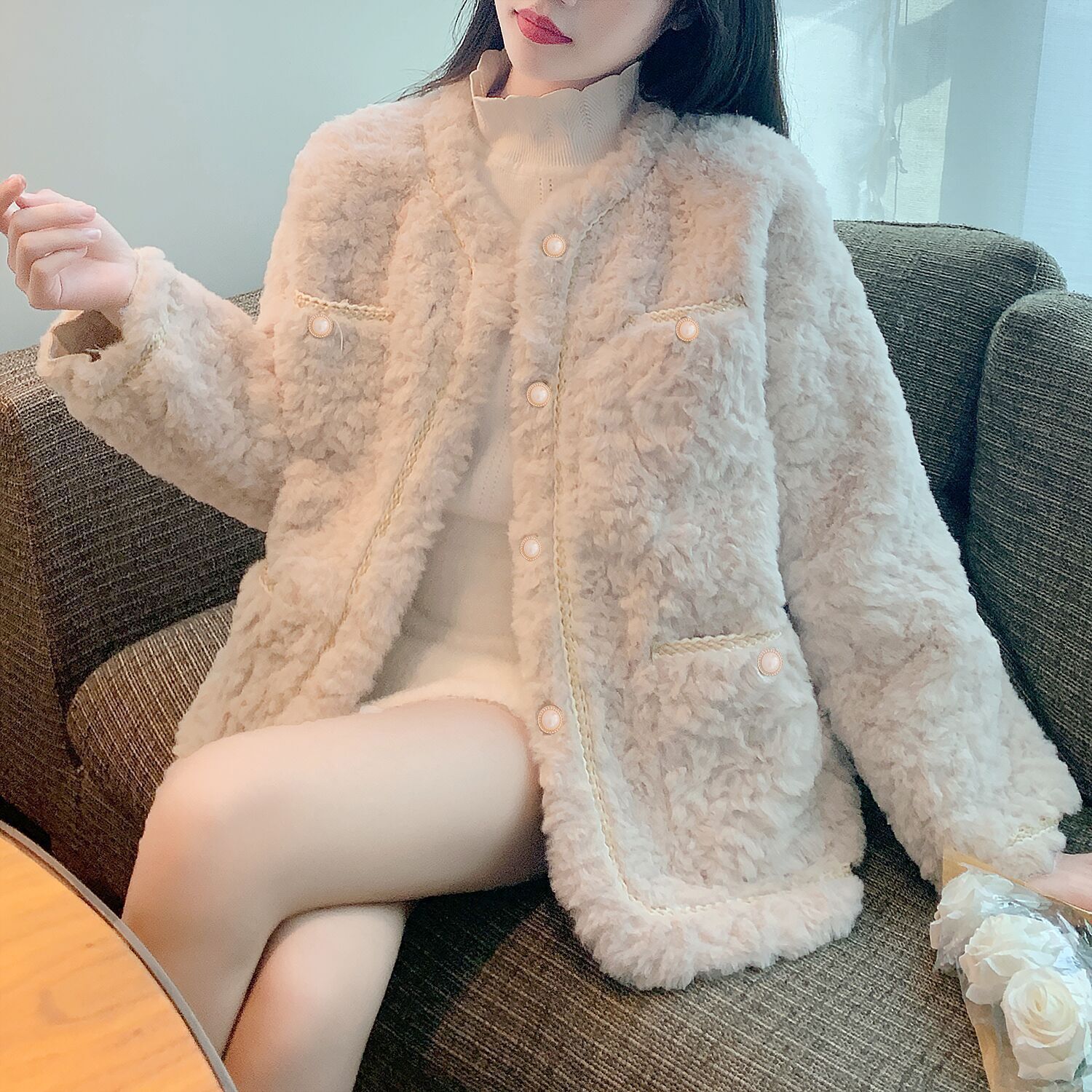 Imitation Fur Small Fragrance Coat for Women Autumn and Winter New Korean Style Loose Lamb Plush Internet Celebrity Outerwear Coat