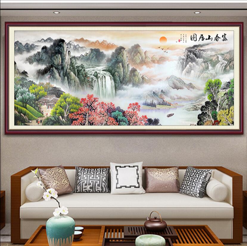 [Algodón importado] Mona Lisa Royal punto de cruz Fuchun Mountain residencia imagen paisaje pintura simple hilo grande bordado image 6