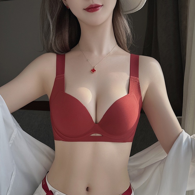 Red zodiac year underwear set for women, thin, big breasts, smaller, secondary breasts, anti-sagging, breast reduction bra, new live broadcast