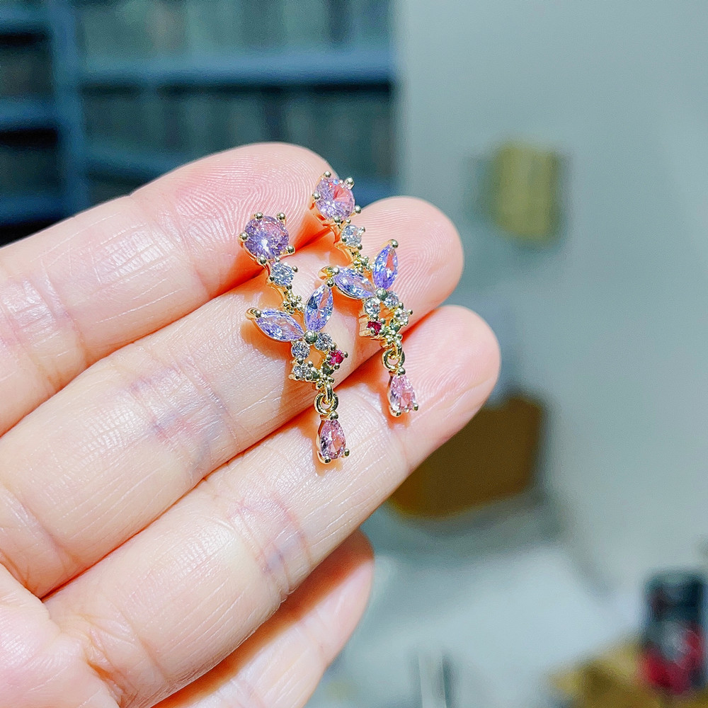 Daily Occasion Fashion Butterfly Copper Inlay Zircon Drop Earrings 1 Pair