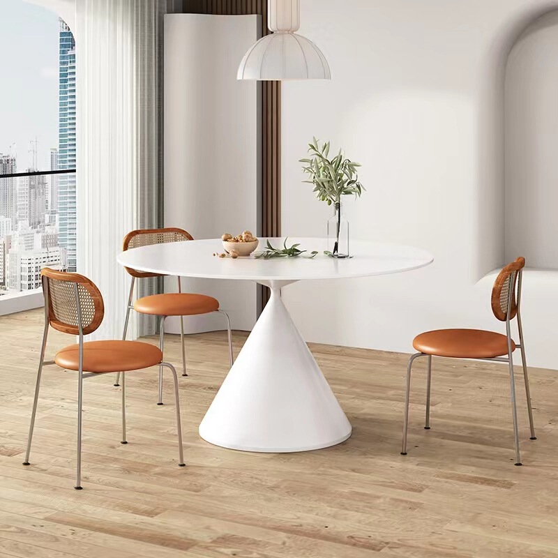 Slate Dining Table Simple Pure White Round Table Household Round Built-In Turntable Small Apartment Pure Black Dining Table