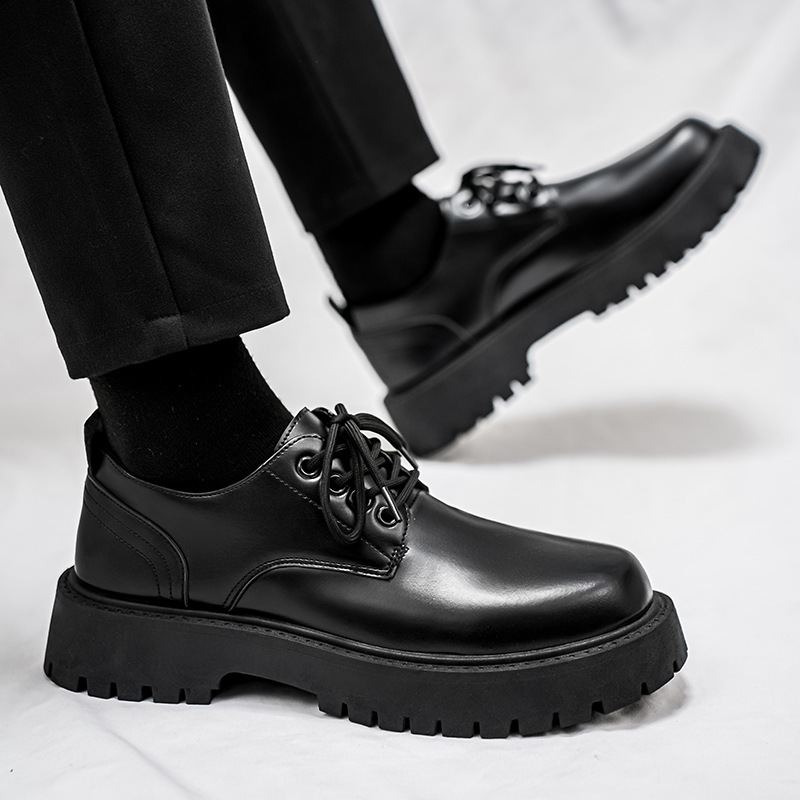 Men's Leather Shoes, Business Style, British Derby Shoes, Spring Season, Casual Trendy Shoes, New Style, Height-Increasing, Thick-Soled Men's Leather Shoes