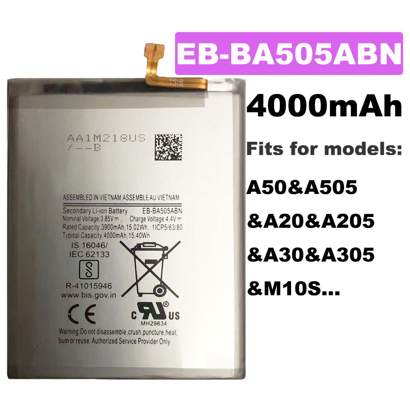 适用于三星EB-BA50BN手机电池,A50,A30,A20,M10S内置手机电池