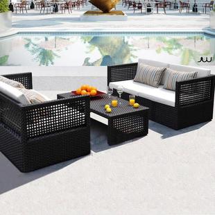 Courtyard Outdoor Rattan Chair Sofa Outdoor Balcony Villa Rainproof and Sunproof Open-Air Leisure Rattan Double Combination Furniture