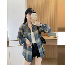 撒银美式复古长袖格子衬衫女夏季出游慵懒风遮阳开衫防晒外搭上衣