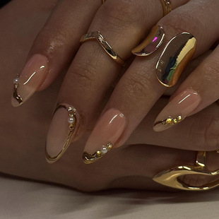 Cross-border wearing armor wholesale Europe and the United States hot French gold-plated nail pieces foreign trade explosions fake nails finished 24 pieces
