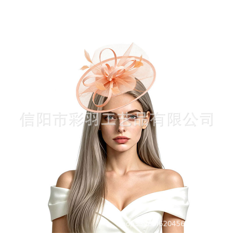 Amazon cross-border new creative and stylish decorative headpiece with bow, tulle, and feather embellishments, perfect for horse racing festivals and banquets