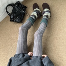 秋冬蕾丝链纹波点暗纹提花甜酷辣妹微透高弹棉打底连裤丝袜女