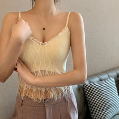 フランス風レースの美しい背中見せキャミソール、胸パッド付き、インナーとしてもアウターとしても着用可能、シームレスでセクシーなレース