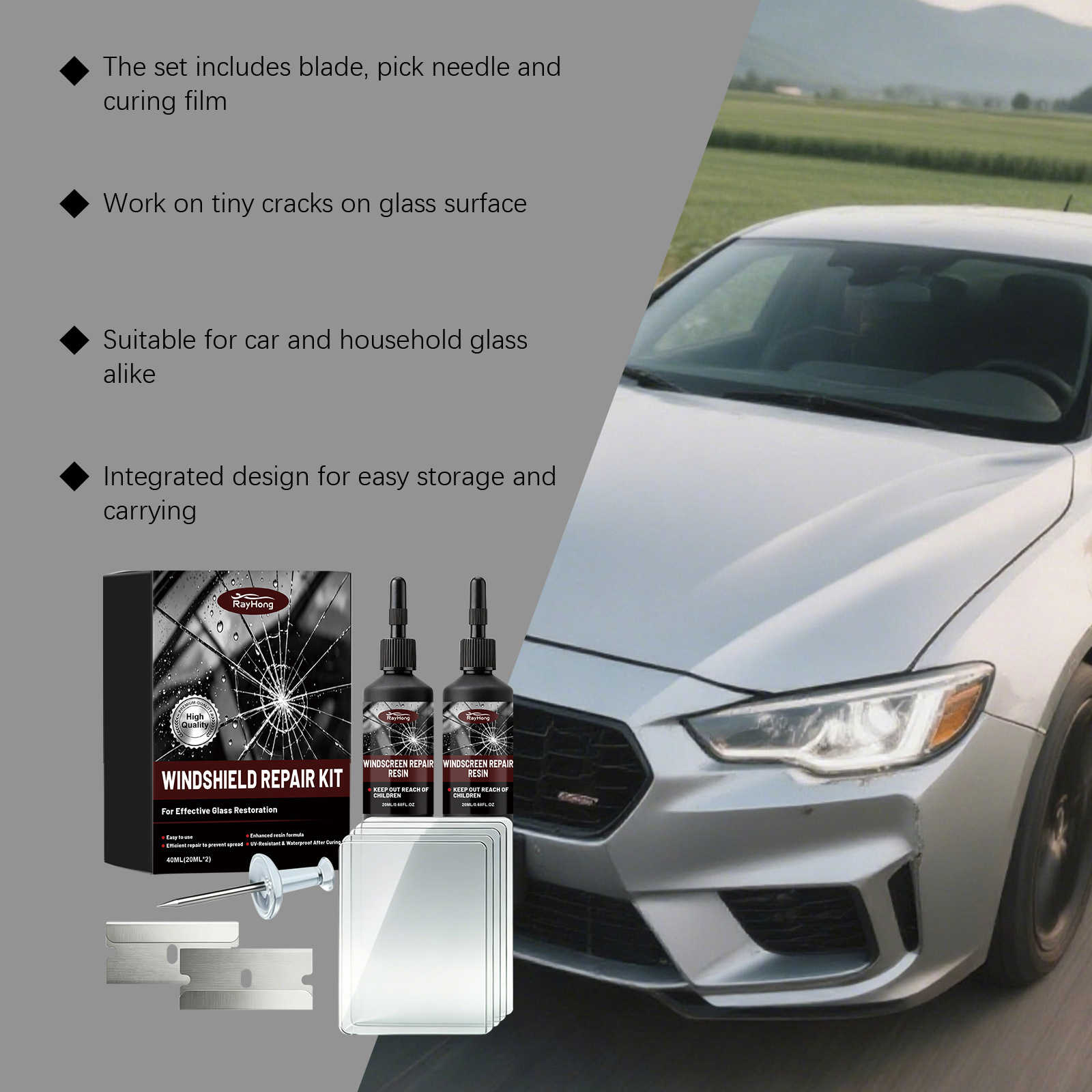 Rayhong Windshield Care Kit Car Windshield Repair Clear Vision Daily Care