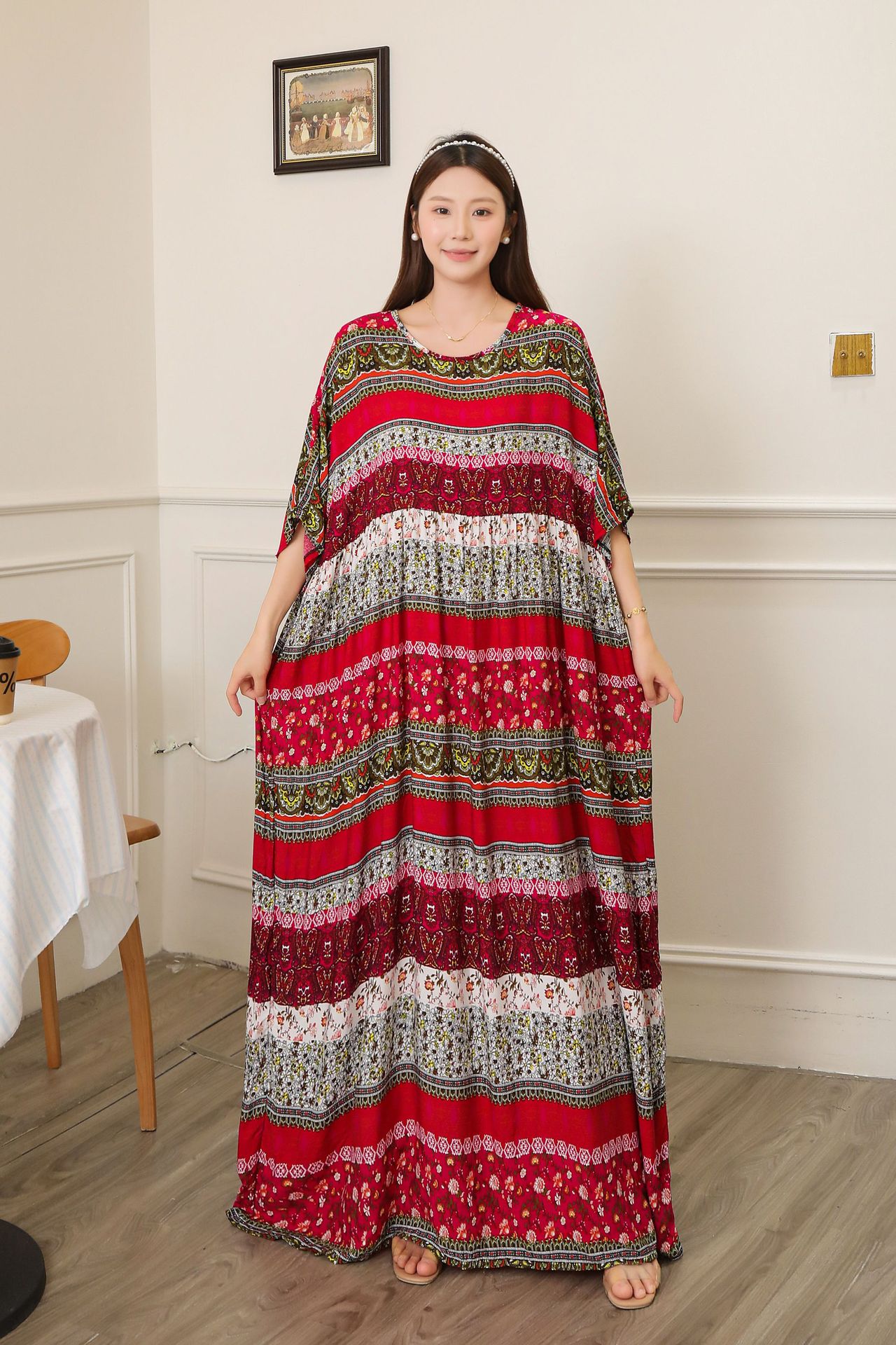 Vestido de mujer de verano de talla grande para mujer, falda larga, falda grande, falda suelta, vacaciones de viaje retro, falda asimia
