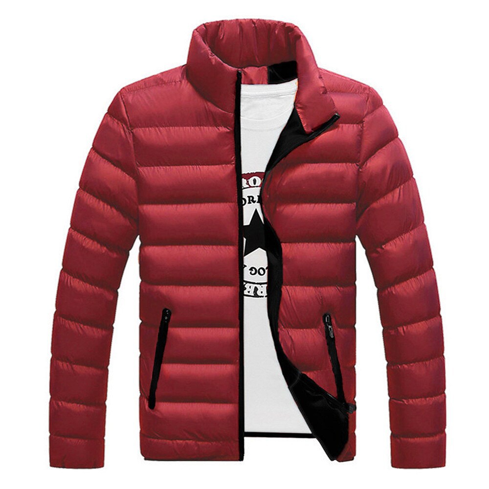 2023 Winter New Men's Cotton Padded Jacket Men's Thickened Solid Color Stand-Up Collar Zipper Cotton-Padded Jacket Coats_voghion.com