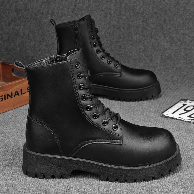 Otoño Martin botas zipper lateral hombre zapatos de cuero de altura británicos botas de cuero de cintura alta retro pareja botas de moto impermeables