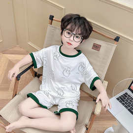儿童夏季纯棉睡衣套装卡通可爱两件套男童家居服