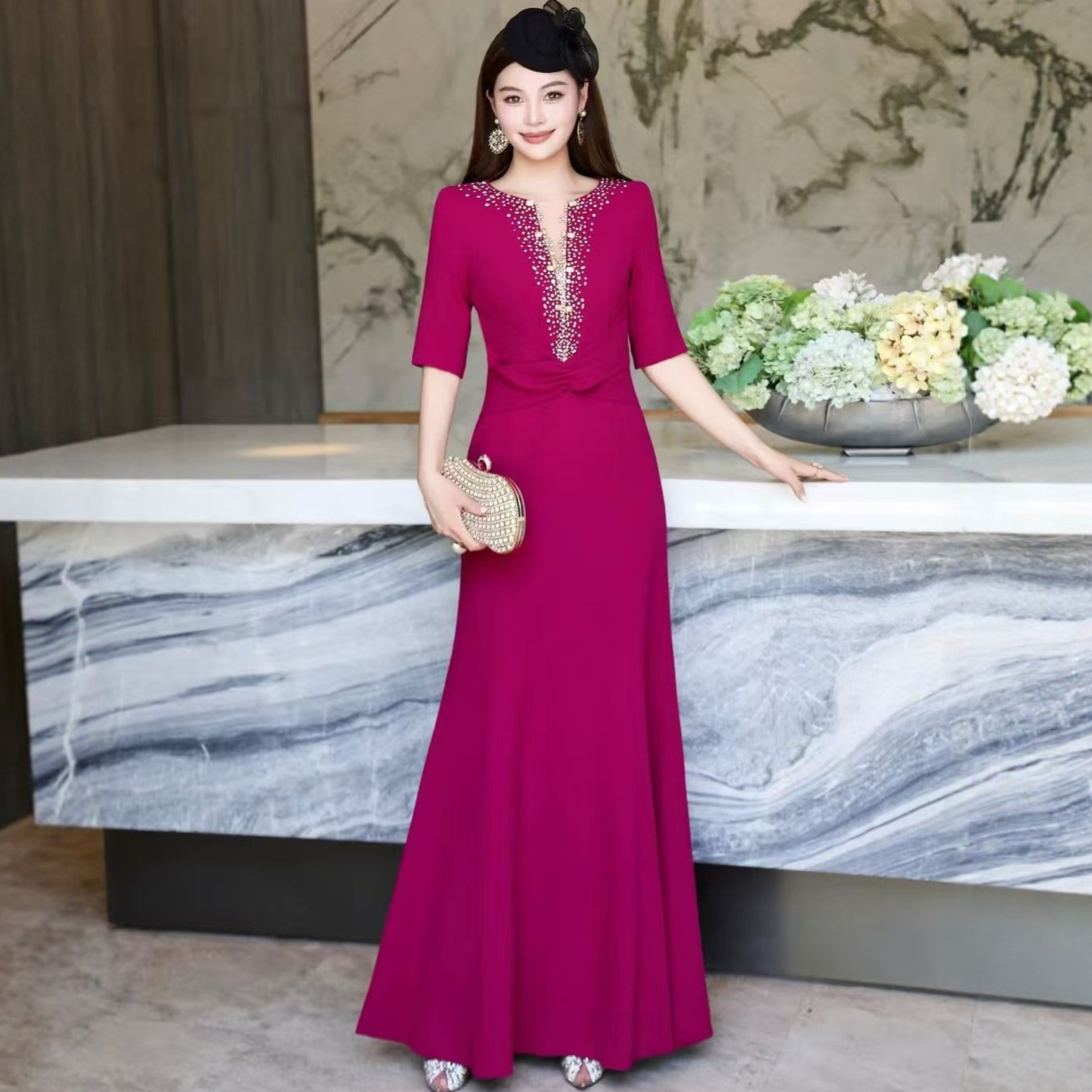sachin and babi light blue dress Grape Satin Off Shoulder Sweetheart Slit Elegant Prom Dress main image 1