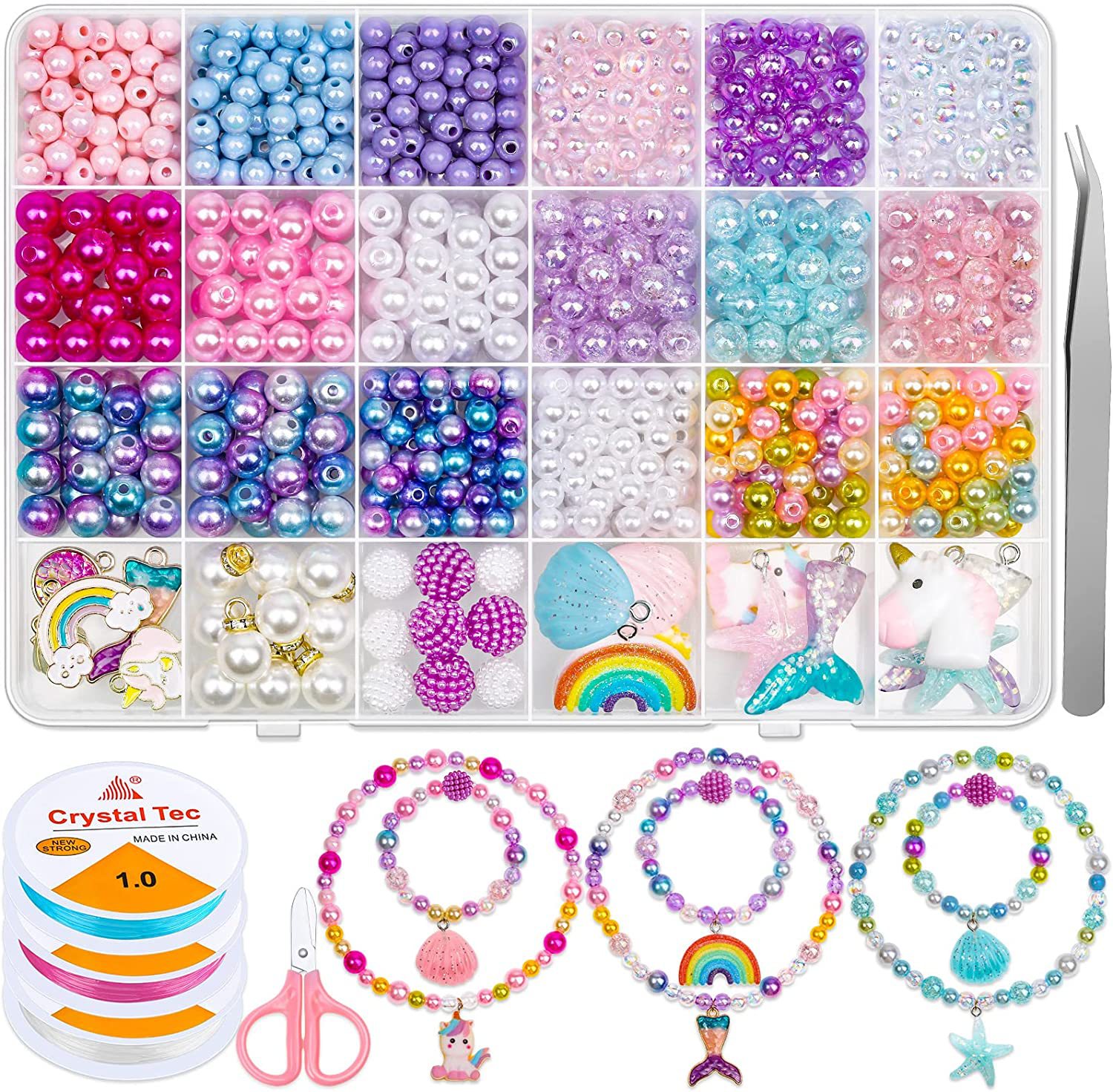 Transfronterizo Amazon Niños niña caja de regalo traje de dibujos animados unicornio pulsera hecha a mano colorido collar de perlas