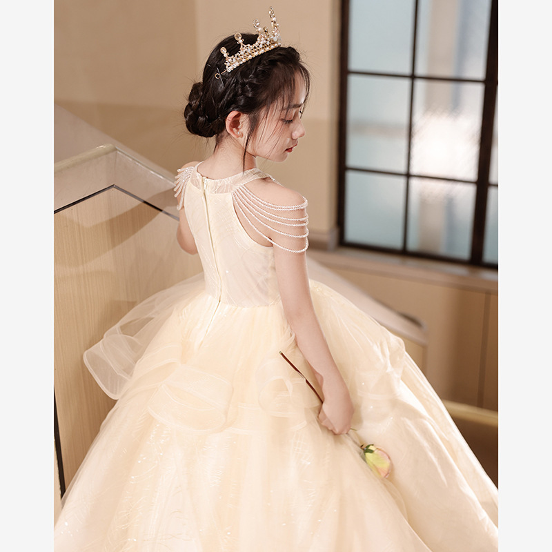 子供ドレスプリンセスドレス 2025 フラワーガール少女子供の誕生日ライト高級プリンセスドレスホストキャットウォークパフォーマンスドレス|undefined