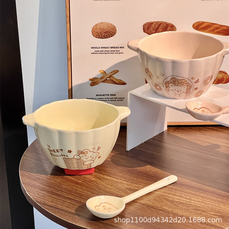 Cartoon Fruit Salad Bowl, Oatmeal Yogurt Bowl, Air Fryer Baking Bowl, Microwave Oven Special Ceramic Steamed Egg Bowl