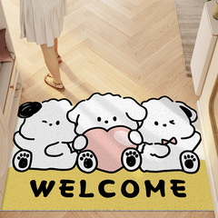 Cartoon Dog Entry Mat with Edging, Cuttable Cute String Ring Doormat, Anti-Slip and Dustproof Front Door Mat