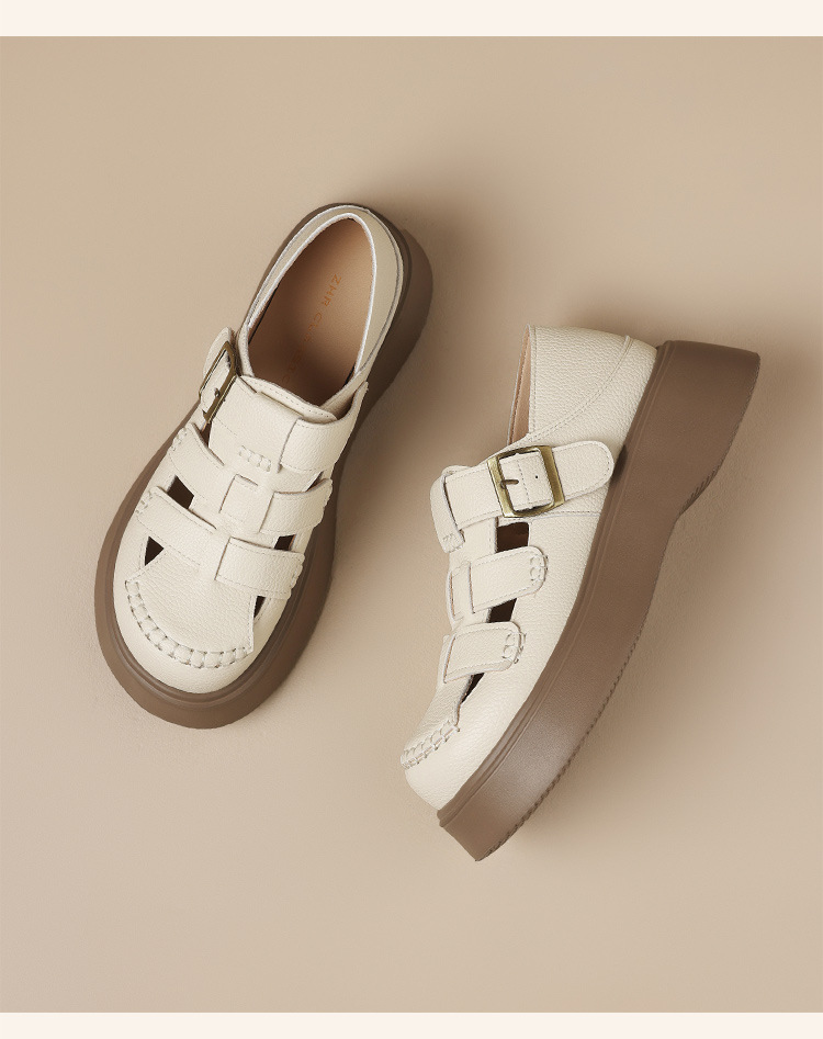 Sandal nữ đế dày phong cách La Mã, quai dệt kiểu Pháp cổ điển — AB16FP mét đen chi tiết 11