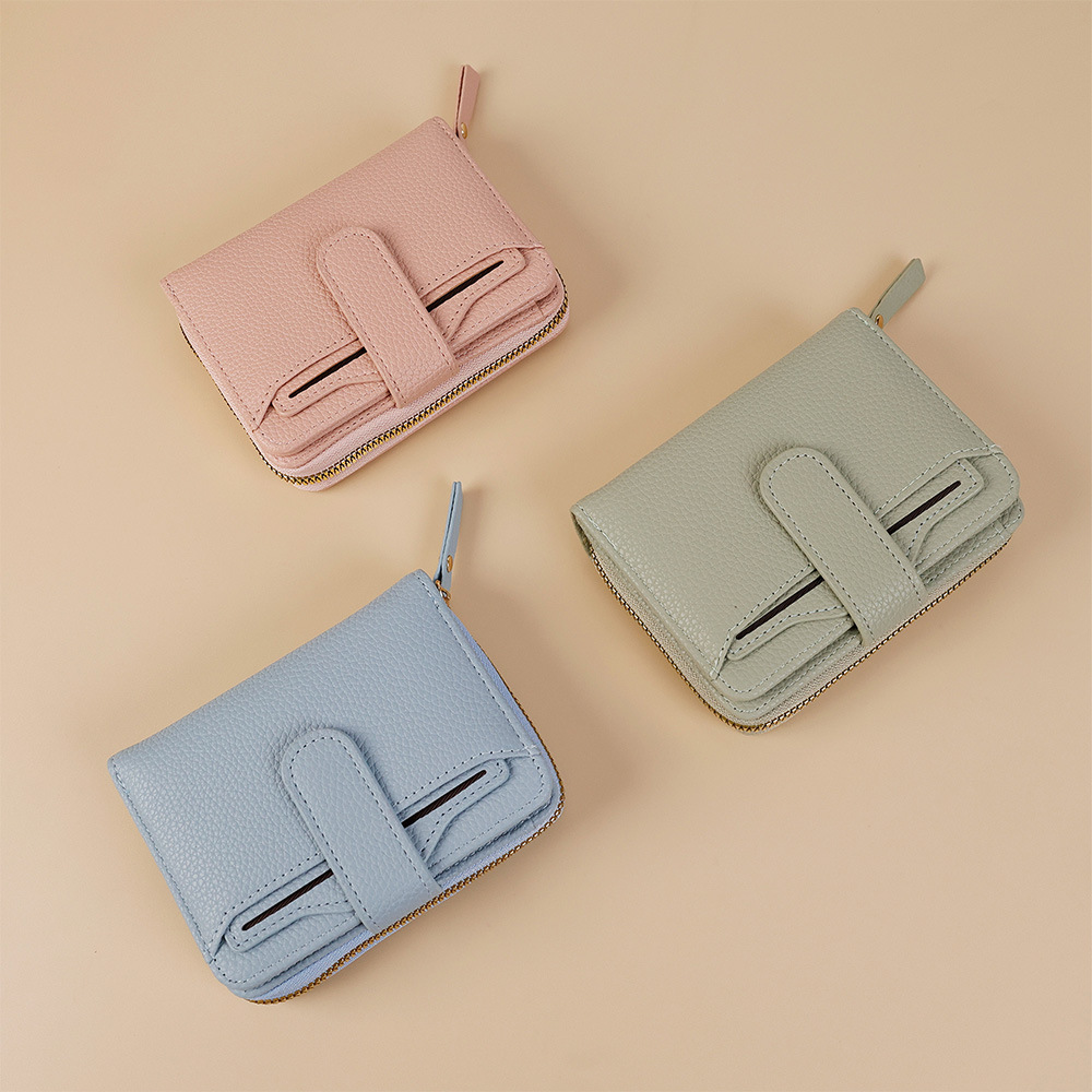 Japanese-Style Pebbled Folding Small Wallet for Women, High-End Simple Multi-Card Slot Zipper Short Cross-Border Coin Card Holder