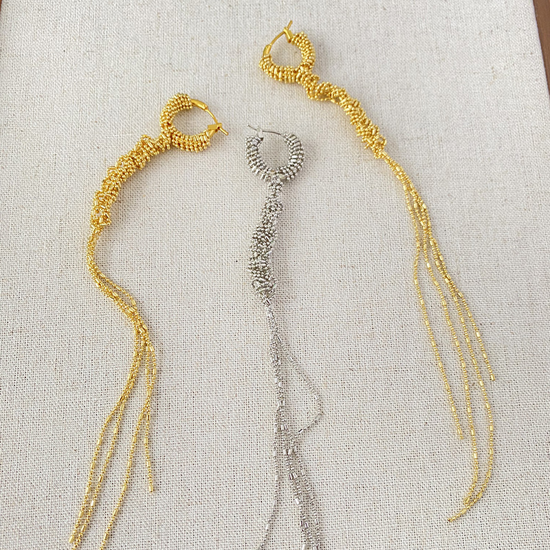 Fashionable retro woven copper elegant earrings with tassels…