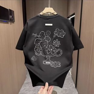 Heavyweight Fashion Versatile Trendy Simple Cool Unisex Casual Design 2025 Versatile Men's Round Neck Short Sleeve