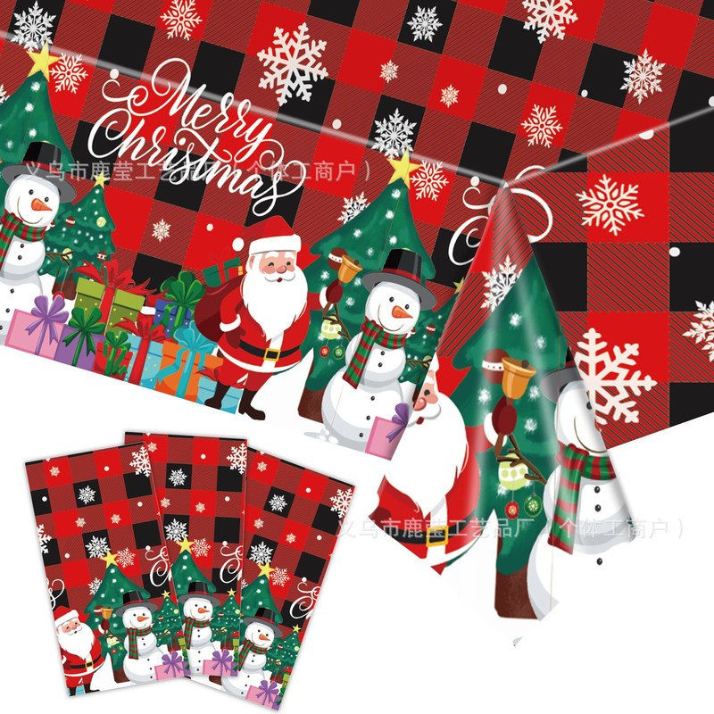 冬季新款圣诞节派对装饰用品Christmas圣诞树一次性圣诞桌布雪人|undefined
