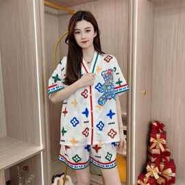 睡衣女夏季新款爆款抽象油画高级休闲时尚可外穿三件套家居服套装
