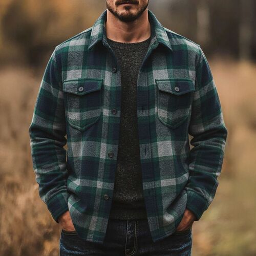 Autumn/Winter Men's Clothing - European and American Classic Check Pattern Shirt - Outdoor Long-Sleeve Men's Shirt A0702