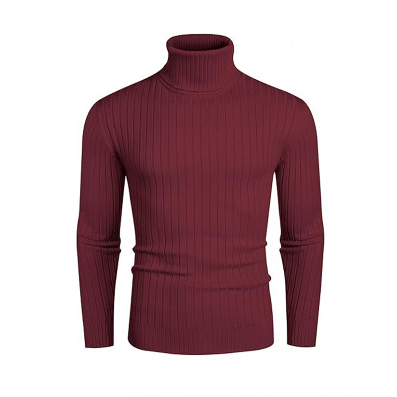 Men's Striped High Neck Sweater Slim Fit Warm Knit Pullover For Autumn Winter_voghion.com