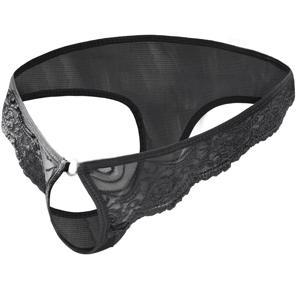 Tzy092T Men's Lingerie Underwear Wholesale Transparent Mesh Low Waist Sexy Thong T-Pants_voghion.com