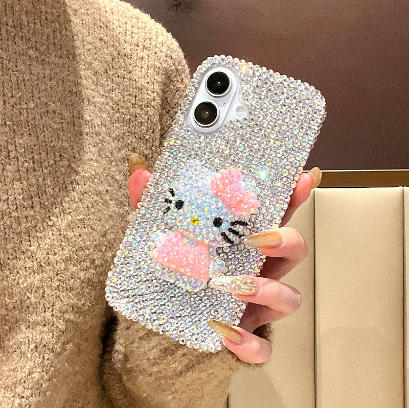 Яблоко, совместимый чехол для телефона, мультяшная милота iPhone 16 из жемчуга, iPhone, 17прям, инкрустированный бриллиантами