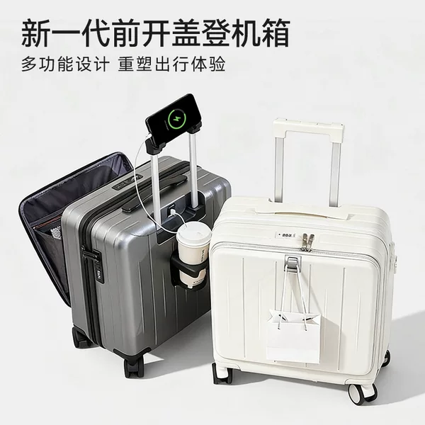 Front-Opening Suitcase 20inch Carry-On Suitcase Pc Multi-Functional Password Travel Suitcase for Women, Sturdy, Durable, Silent Trolley Case