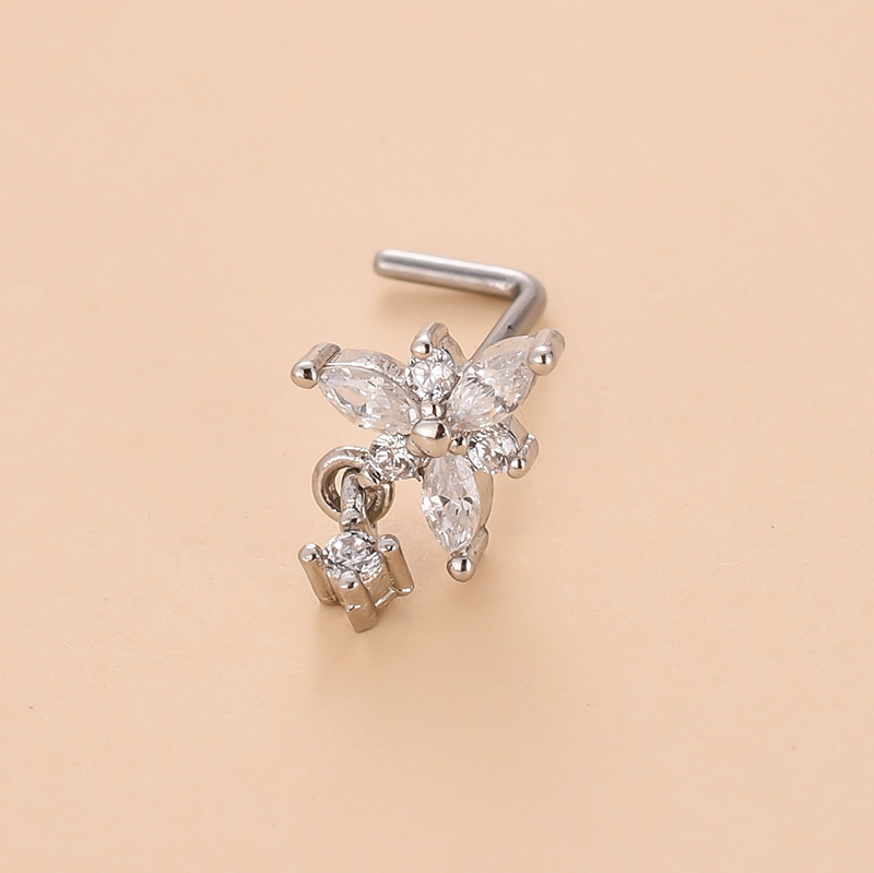 Simple Style Heart Shape Stainless Steel Plating Zircon Nose Studs 1 Piece display picture 14